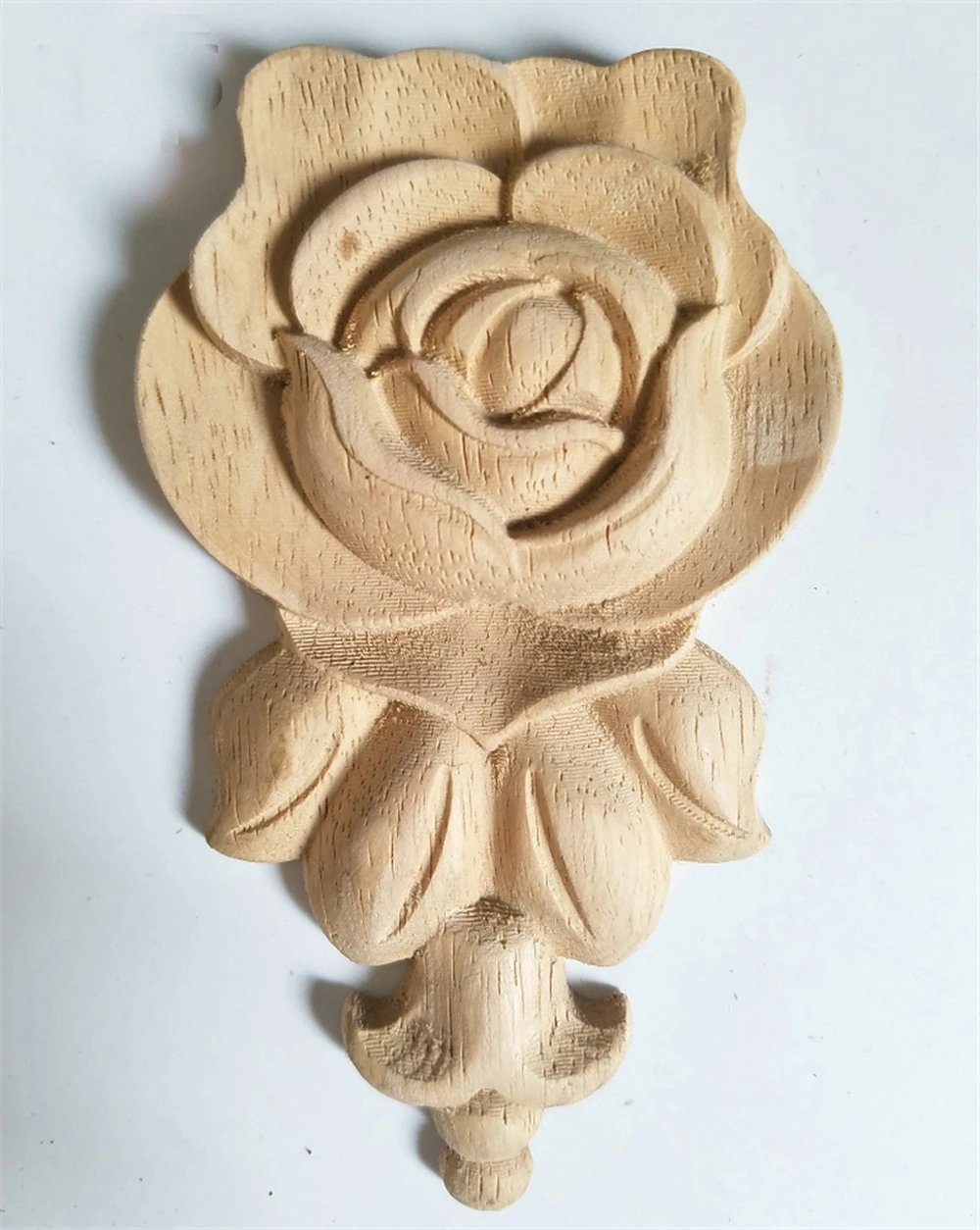 1PC New Flower Wood Carving Natural Wood Appliques for Furniture Cabinet Unpainted Wooden Mouldings Decal Decorative Figurine