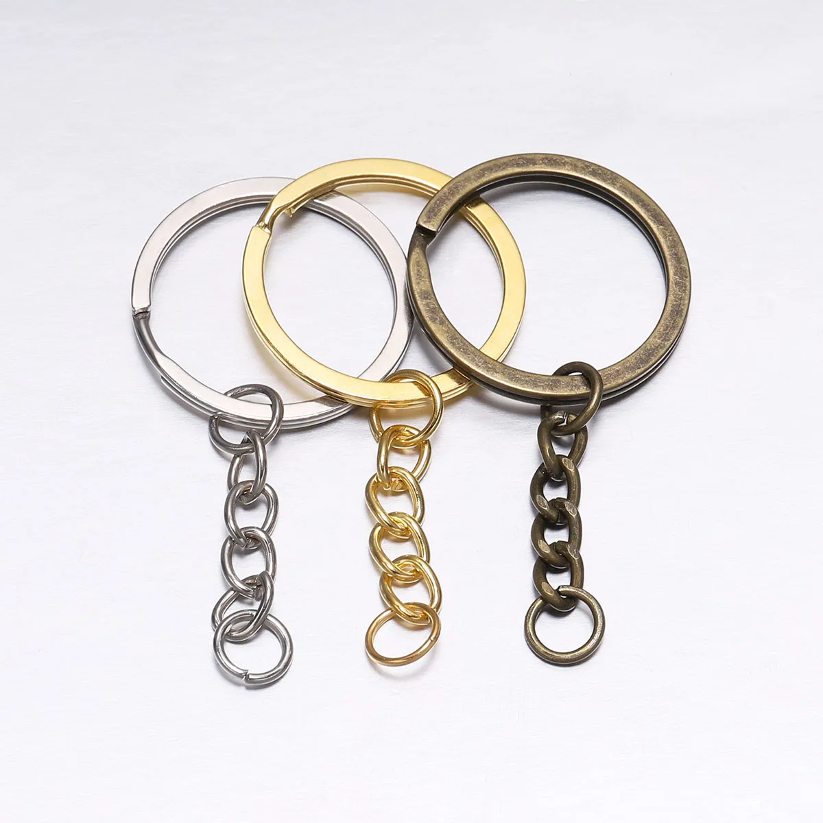 10 pcs 30mm Polished Gold Long Round Split Keyrings Keychain with Short Chain Key Rings Supplies For DIY Jewelry Making