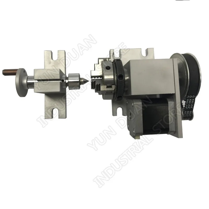 4 Axis CNC Dividing Head A Axis Rotation K01-50 2 Inch Chuck 4th Rotary & MT2 Tailstock for Router Woodworking Engraving
