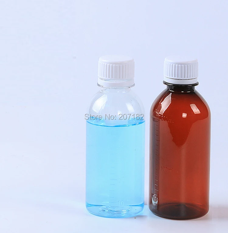 100PCS 200ml Plastic PET Bottle With Scale, Packing Bottle, Liquid Bottles--Brown / Transparent Two Colors, Screw Safety Cap