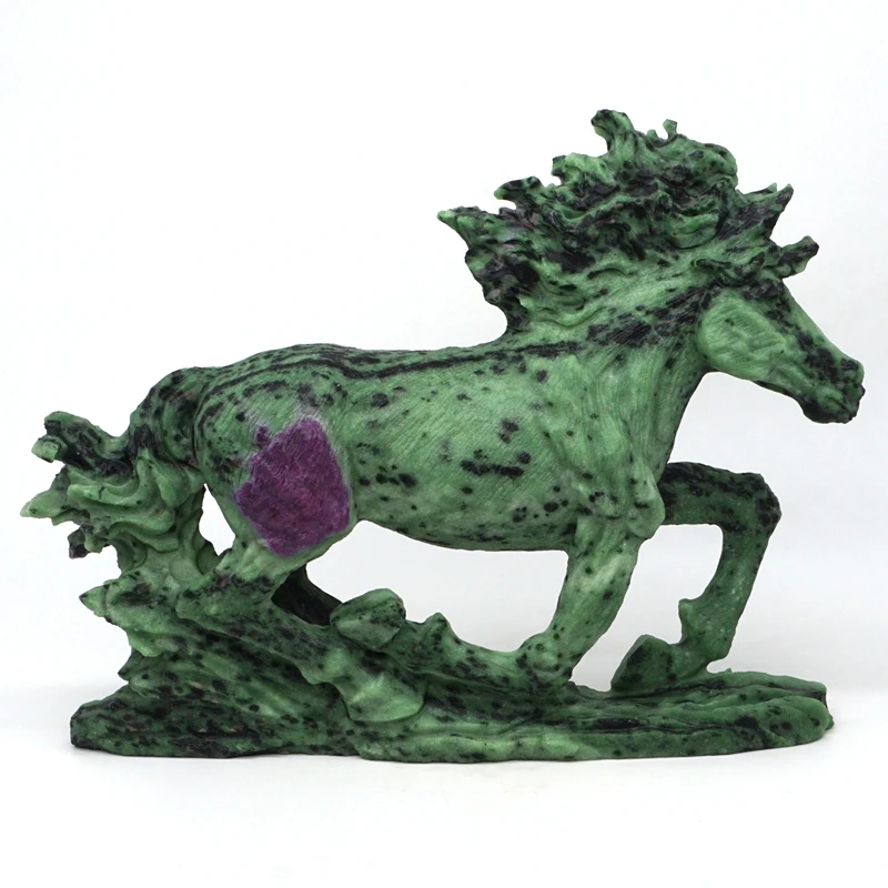 

Horse Figurine Natural Gemstone Ruby Zoisite Crystal Carve Statue Crafts Crystal Healing Home Decor Ornament 8.5"