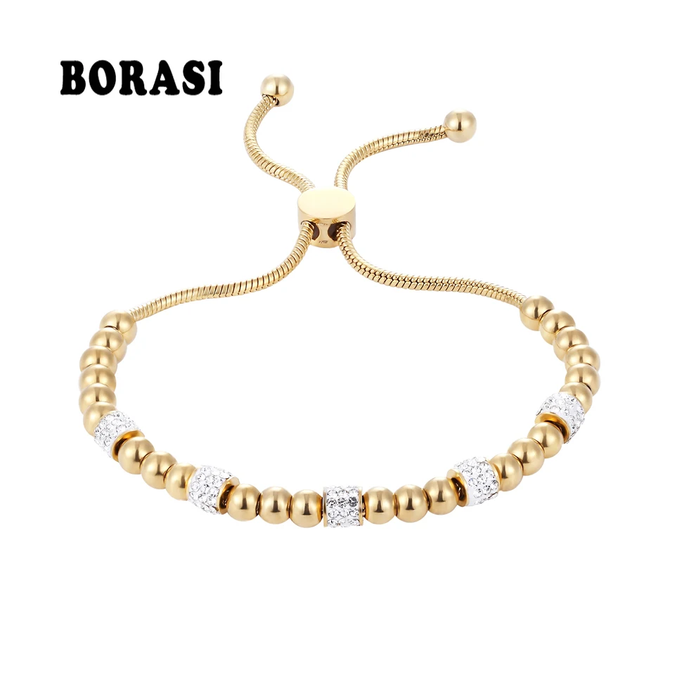 BOBASI Round Circles Beads Crystal Charm Bracelet & Bangles Gold Color For Women Fashion Jewelry Adjustable Hand Chain Bracelet