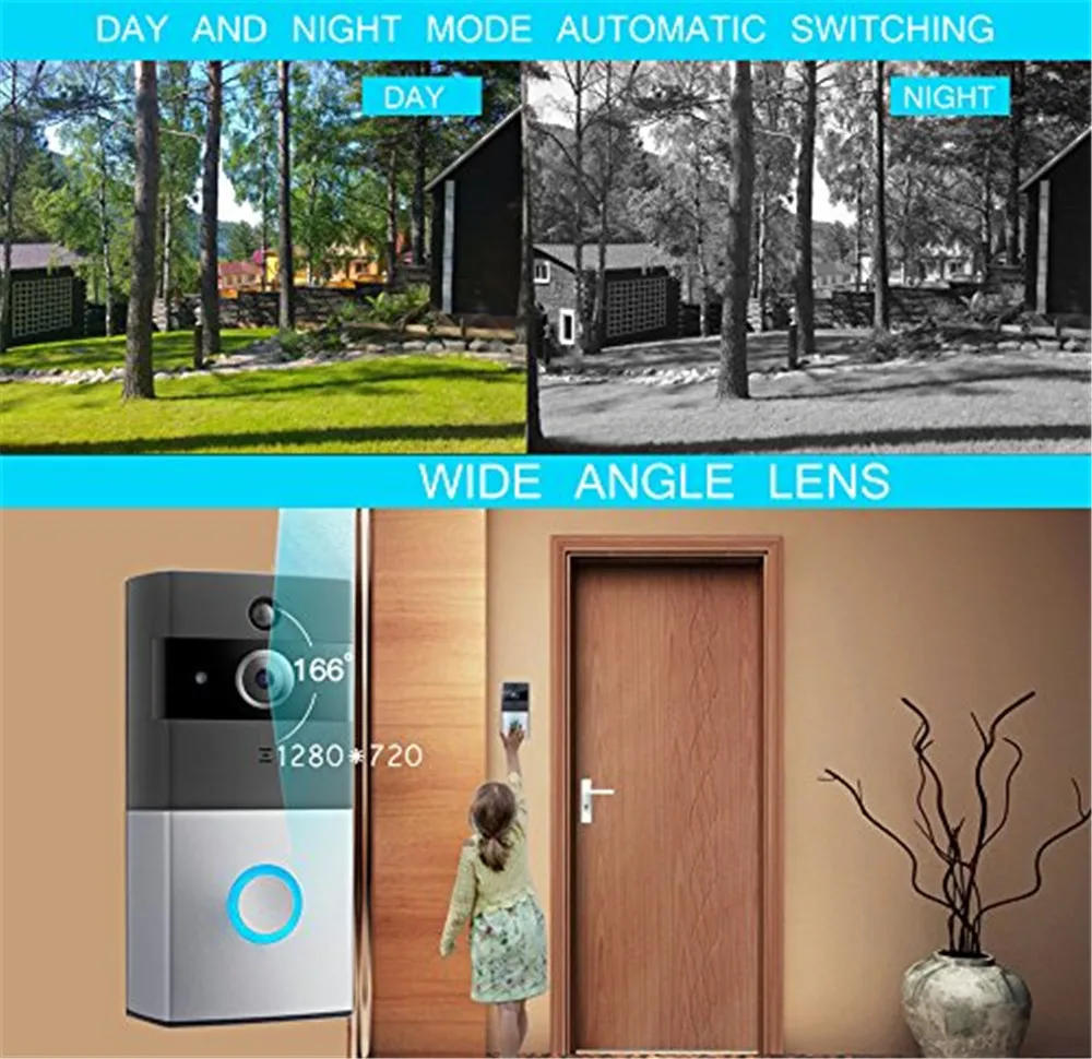 WIFI Video doorbell camera intercom system wireless home ip door bell phone chime w/ PIR 2 way audio iOS Android battery powered