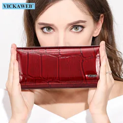 VICKAWEB Magnetic Hasp Wallet Women Genuine Leather Wallet Female Fashion Women Wallets Long Womens Wallets and Lady Coin Purses