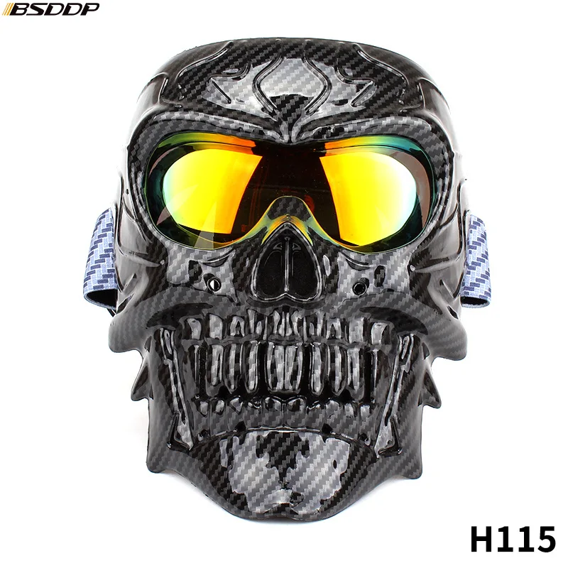 Motorcycle Glasses Helmet Mask Vintage Detachable Modular Skull Mask Motorcycle Goggles Mouth Filter Moto Motocross Glasses