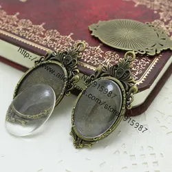 Sweet Bell 10set two color  filigree cameo cabochon 23*45mm(Fit 18*25mm)base setting pendant tray + clear glass cabochons