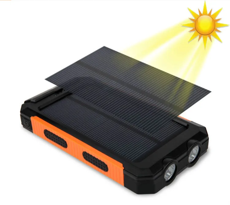 Solar Replacement Battery Phones Dual USB Replacement Batteries 20000 mAh Waterproof Power Bank External Portable LED Compasses