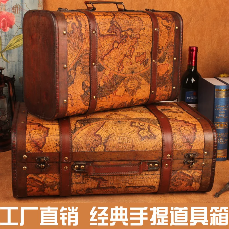 

C Boutique explosion models retro suitcase storage box wooden box factory direct shooting props Home Storage