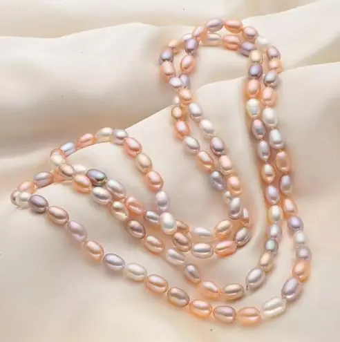 

Terisa Pearljewelry Natural Color White Pink Purple AA 8-9MM Genuine Freshwater Pearl Necklace Rice Beads Pearl Jewelry