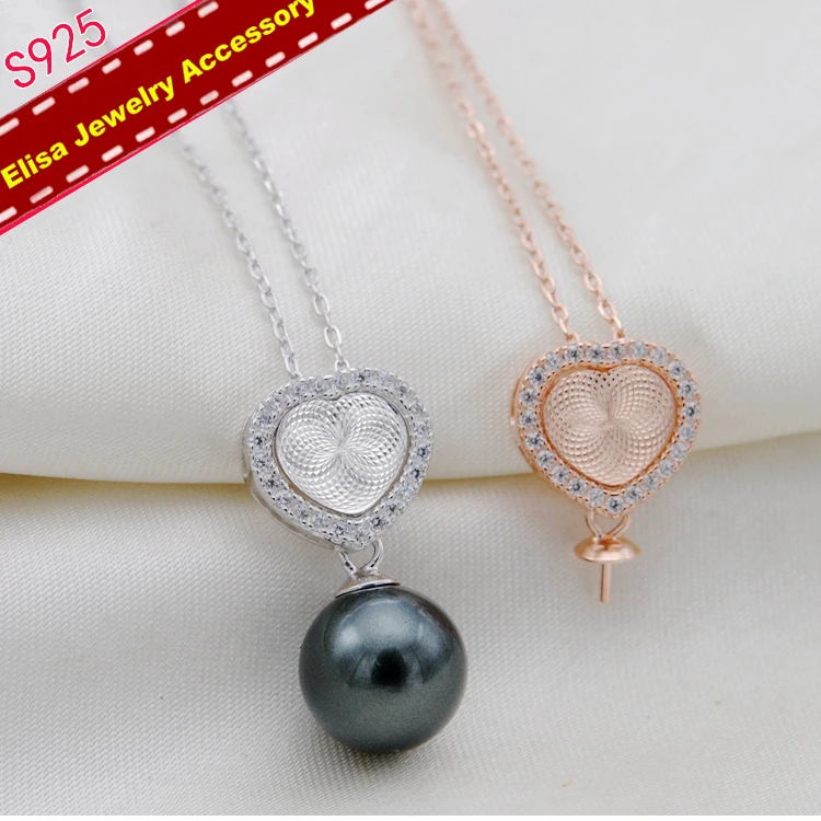 Heart Pendant Chain Findings S925 Sterling Silver Pendant Holder Handmade DIY Jewelry Accessory Silver&Gold Color 3Pieces/Lot