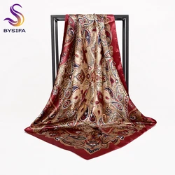 [BYSIFA]-Foulards carrés pour femmes, grands accessoires pour dames, écharpe islamique musulmane, cachemire rouge vin, nouveau, automne et hiver