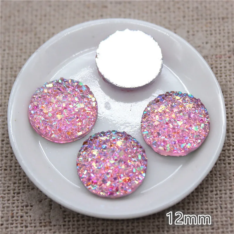 100pcs 12mm Round Resin Shiny AB Druzy Stone Surface Rhinestone Flatback Cabochon DIY Decorative Craft Scrapbooking Accessories