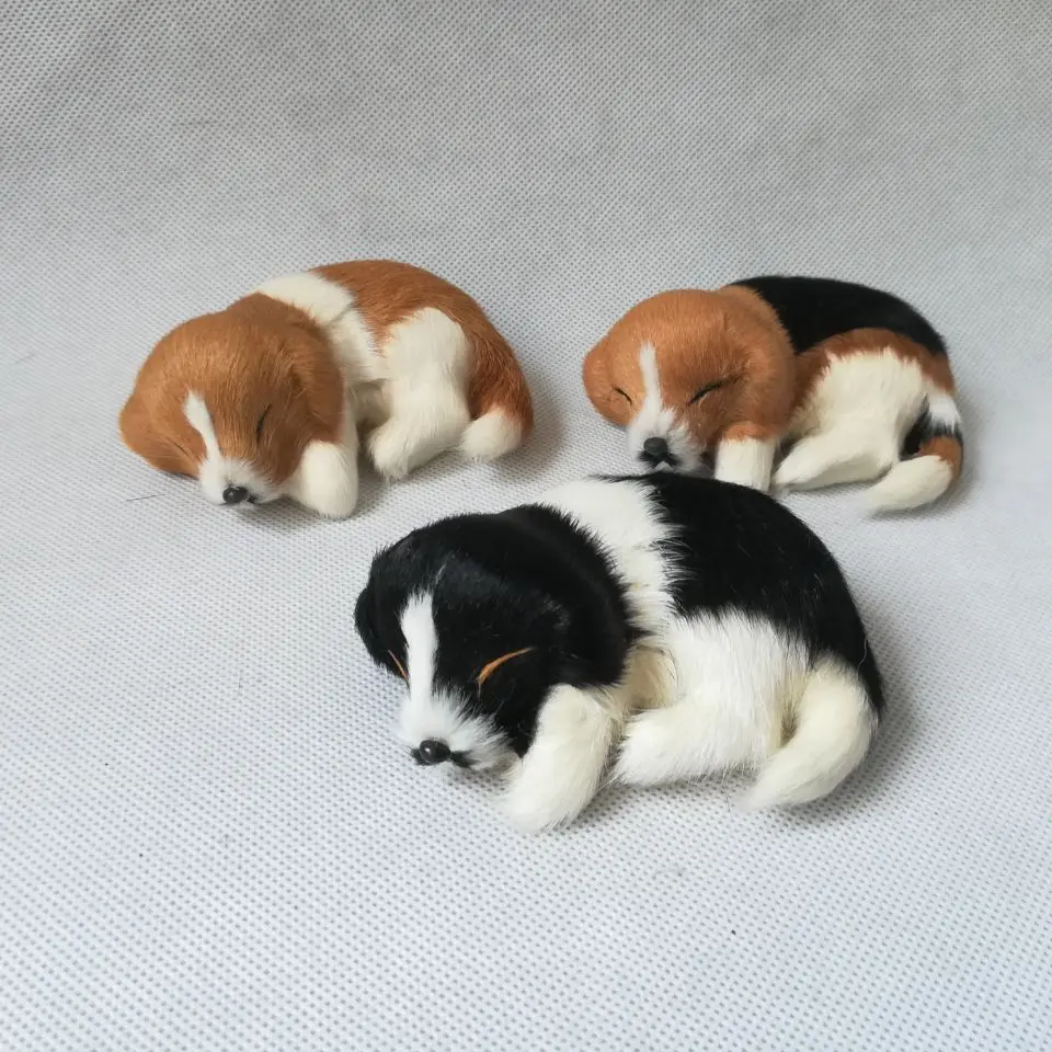 Echte Leven Speelgoed Model Ongeveer 10X7Cm Polyethyleen & Bont Slapen Beagle Een Lot/3 Stukken Decoratie rekwisieten, baby Speelgoed Gift D0792