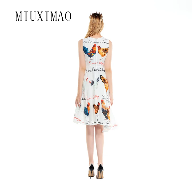 MIUXIMAO 2024 Summer Dress  Fashion A-Line O-Neck Sleeveless Tank Chicken Letter Print Elegant Above Knee Dress Women Vestides