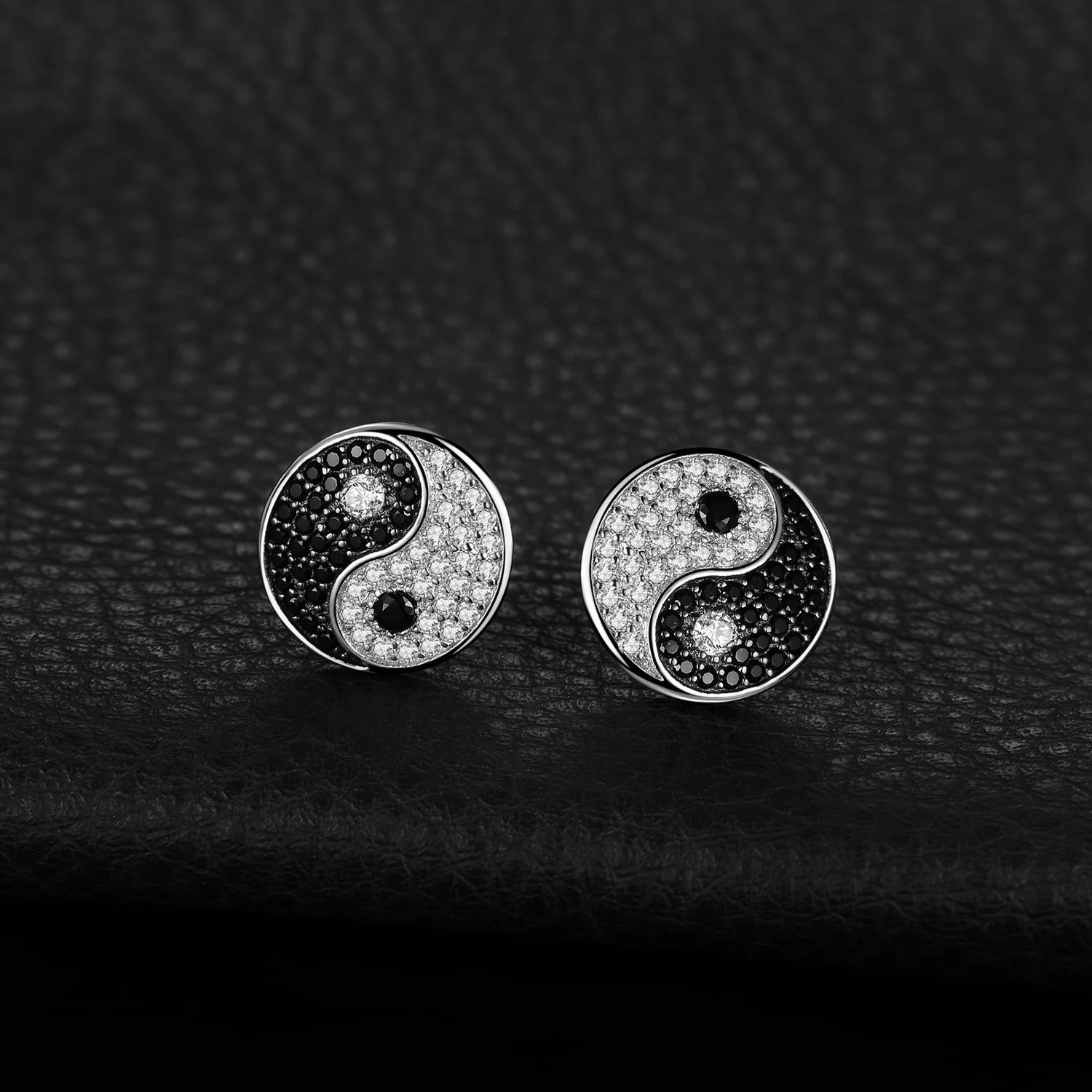 JewelryPalace Tai Chi Yin Yang Genuine Black Spinel 925 Sterling Silver Stud Earrings for Women Round Coin Gemstone Earrings