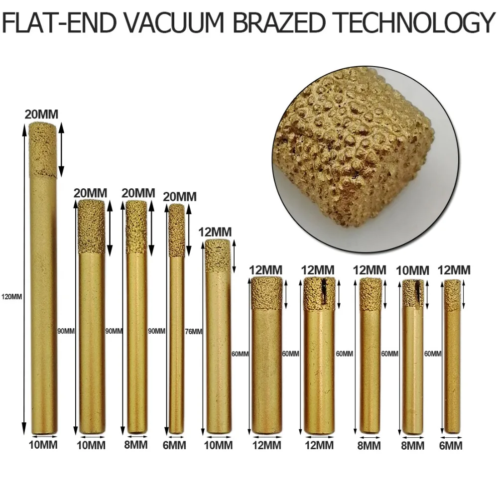 DIATOOL 2PCS CNC Vacuum Brazed Diamond Carving Bits Flat-end (6/20mm), Striaght Diamond Burrs