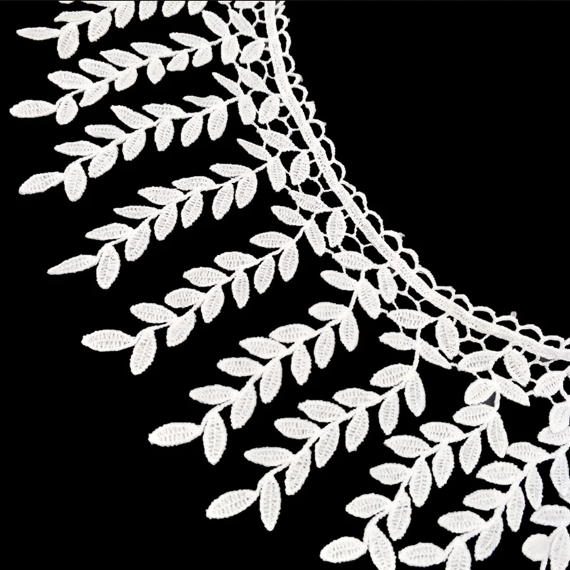 2 yards Embroidered applique leaf cotton crochet fringed lace trimmed ribbon retro white trimming fabric DIY crafts 5BB5515