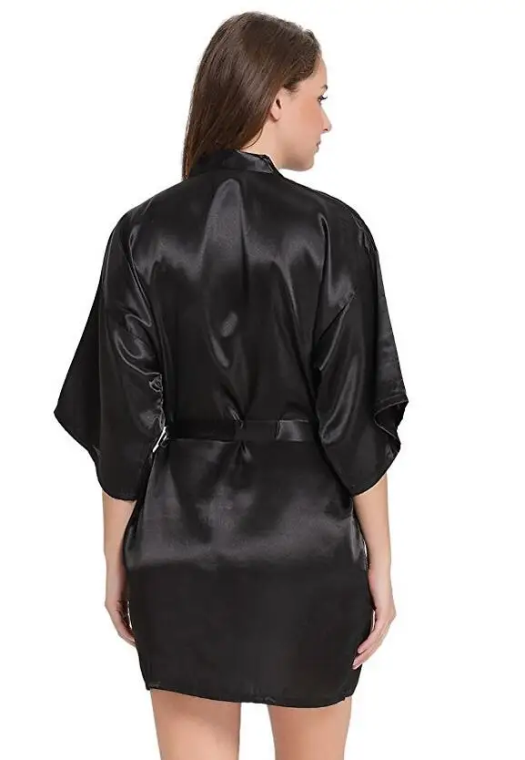 Sexy Silk Satin Night Kimono Robe Short Bathrobe Perfect Wedding Bridesmaid Bride Robes Solid Dressing Gown For Women