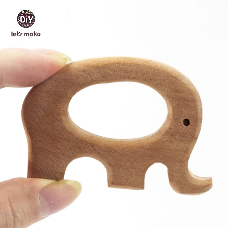 Let's Make 10pcs Beech Wooden Elephant Pendant Baby Wooden Teether Ring Wooden Toy Hand Cut DIY Accessories Charms