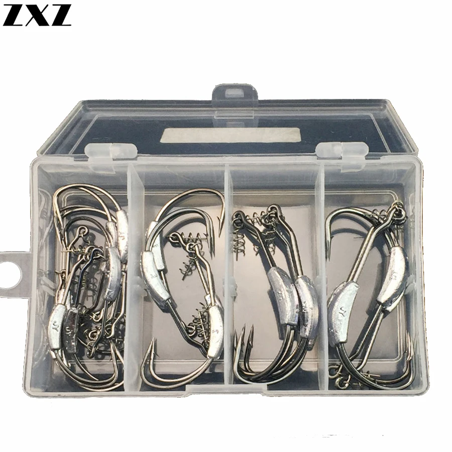 25Pcs Offset Fishing Hooks Lead Weighted Jig Lead Head Crank Hook with Spoon Soft Baits Worm Lure Hook with Tacke Box 2g - 7g