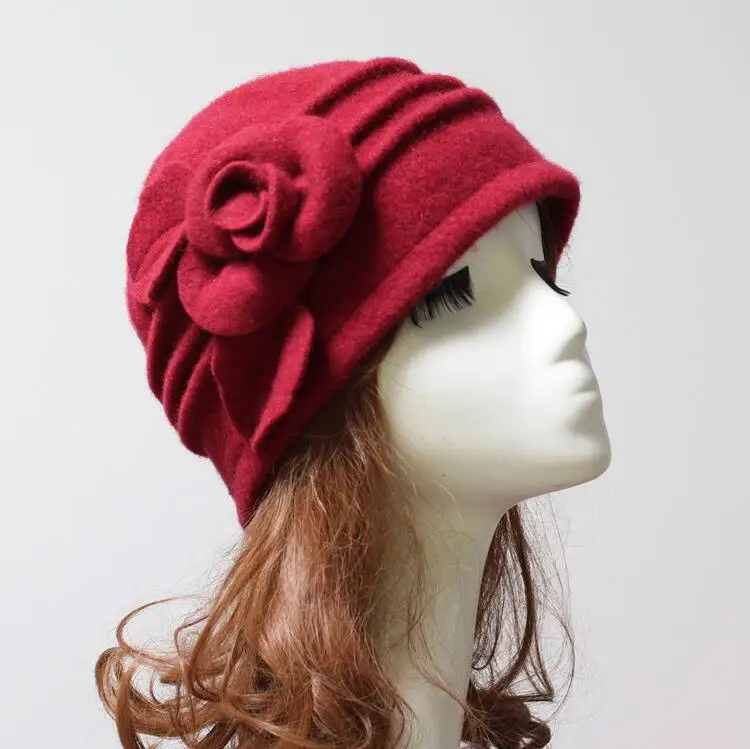 New Women Fedoras 100% Pure Wool Dome Winter Hats For Women Floral Casual Brand Warm Lady Autumn Floppy Soft Girls Fedoras 2018