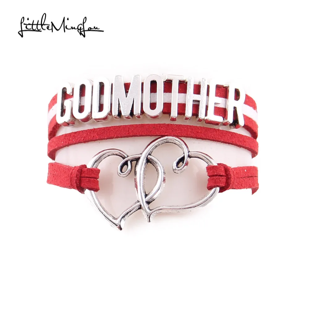 

Little Minglou Godmother bracelet double heart charm suede wrap Bracelets & Bangles for women jewelry family mother gifts