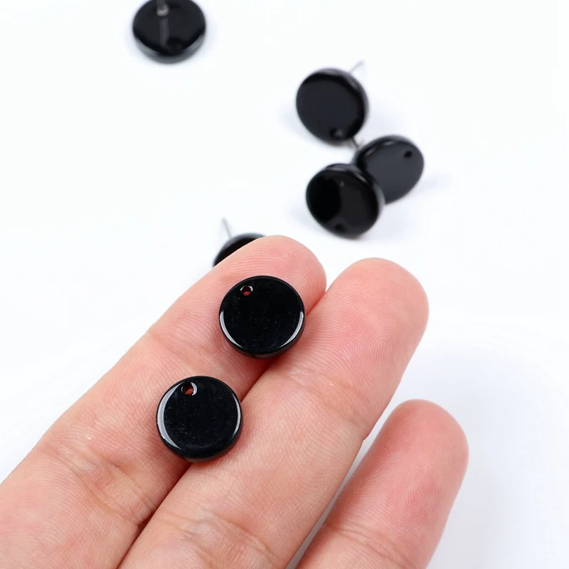 Acetate Black Stud Earrings, Acrylic Earring Stud,Small Post Earrings,Round Circle Studs,Boho,Ohrringe findings,12mm,ACE5001