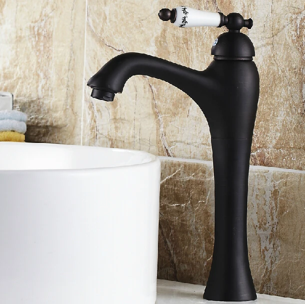 

Antique Brass Retro Bathroom Basin Sink Mixer Taps with blue and white porcelain Black Finished Faucet B3230