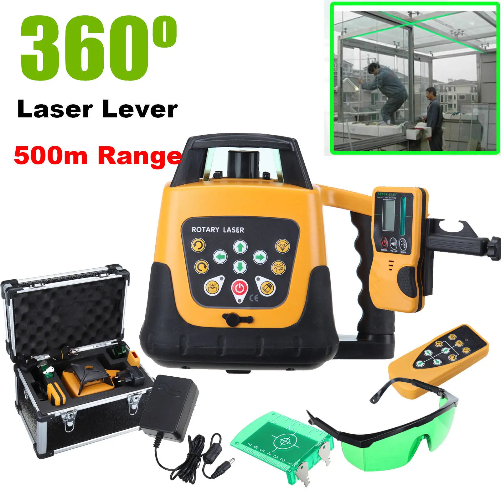 Self-leveling Rotary/ Rotating Green Laser Level Kit With Case 500M Range