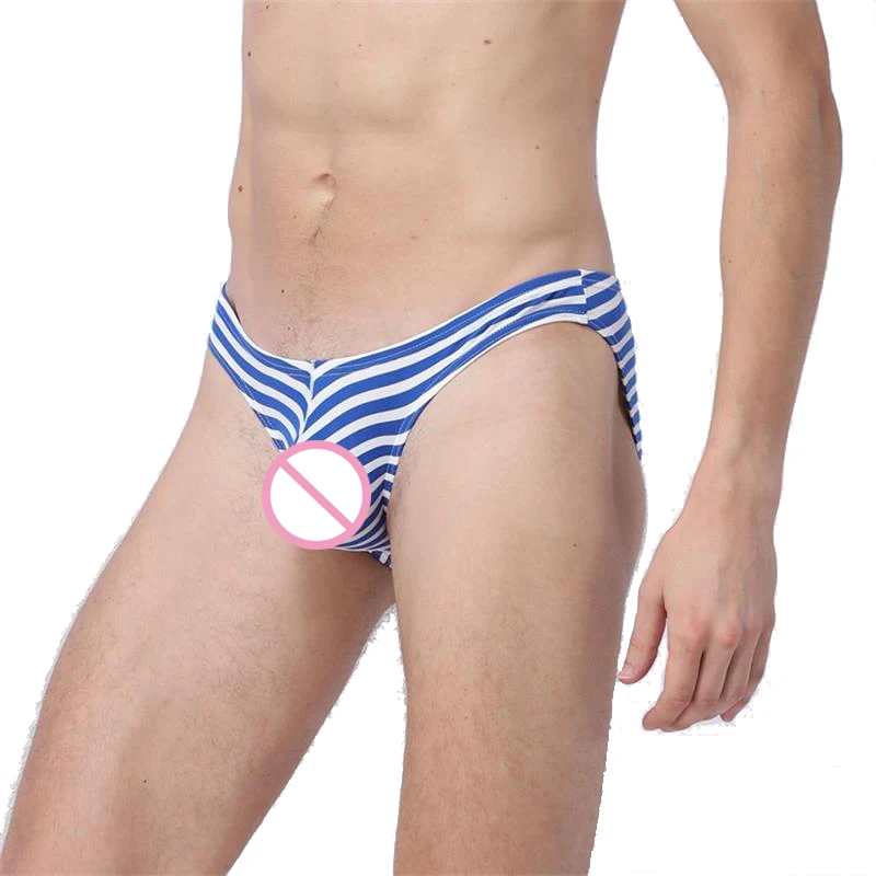 Mens Sexy Striped Underwear Briefs Men Low Waist U Convex Penis Pouch Brief Underwear Men Stretch Breathable Briefs