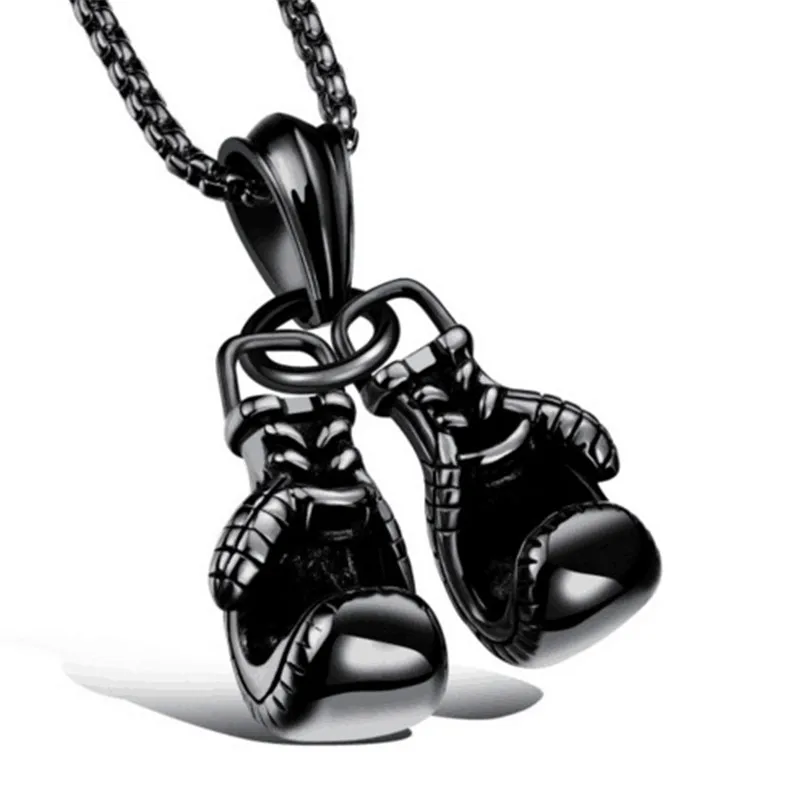 Fashion Sport Fitness Jewelry Double Boxing Glove Pendant Necklace Chic Men Hiphop Chain Necklace Cool Male Jewellery