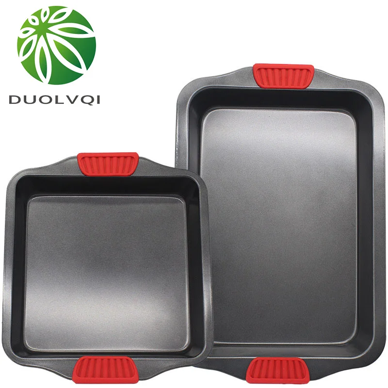 

Cake Baking Pan With Silicone Handle Bread Cookies Non-stick Chicken Baking Pan Bottom Baking Tray Useful Kitchen tools