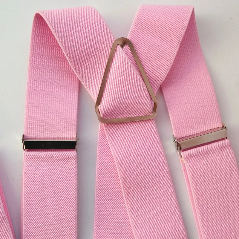 BD054-Light Pink Unisex Adult Suspenders 3.5cm Width Plus Size Adjustable Elastic X Back Suspender Men Women 4 Clips Braces