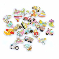 25Pcs Handwork Crafts And Scrapbooking Mixed Vehicle Car Shape Buttons Wooden Decor DIY Sew For Clothing Flatblck Button M1666