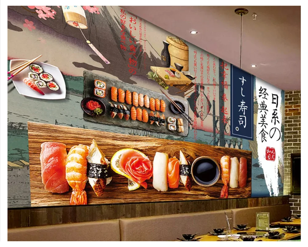 Beibehang clássico pintura decorativa papel de parede cozinha japonesa gourmet tema especial catering fundo