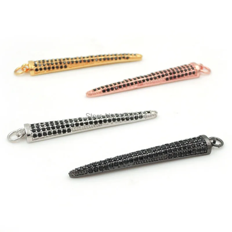 43*6*4mm Micro Pave Black CZ Point Bar Charm Fit For Making DIY Necklaces Jewelry