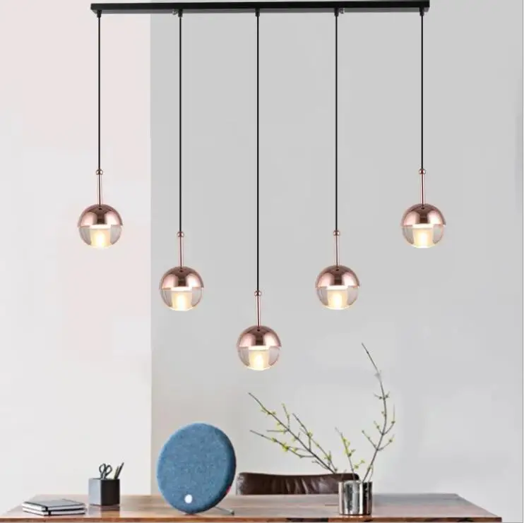 

Simple creative gold single head ball chandelier stairs restaurant bar bedside rose gold G4 LDE glass ball pendant lamp.