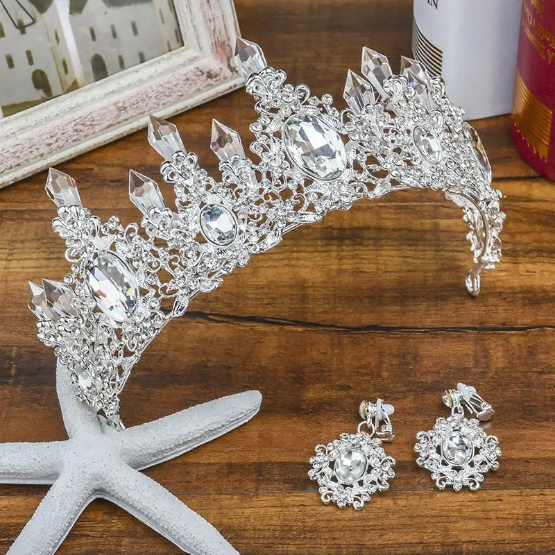 Baroque Blue Green Red Crystal Bridal Tiara Crowns Magnificent Rhinestone Diadem for Princess Headpiece Wedding Hair Accessories