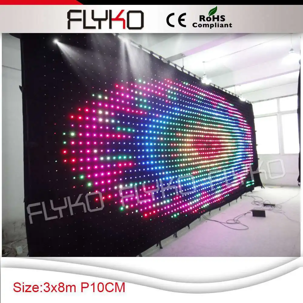 

Flykostage p10 8x3m rgb full color curtain led