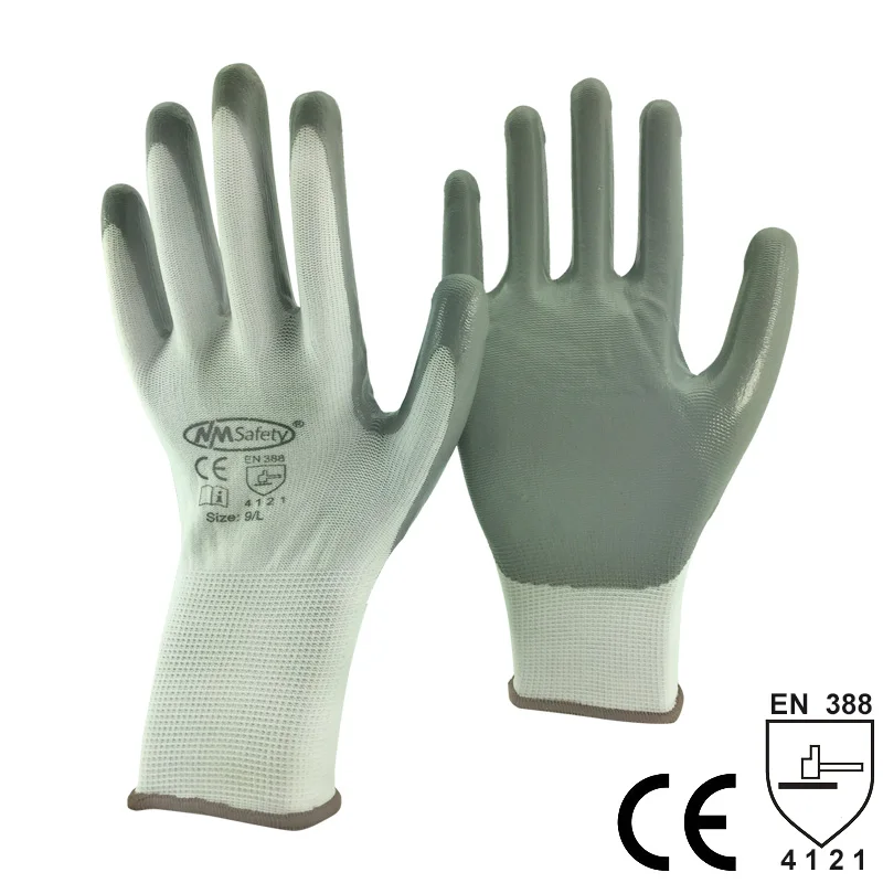 NMSafety 12 Pairs Mechanics Work Gloves Breathe Waterproof Nitrile Coating Nylon Safety Garden Construction Gloves.