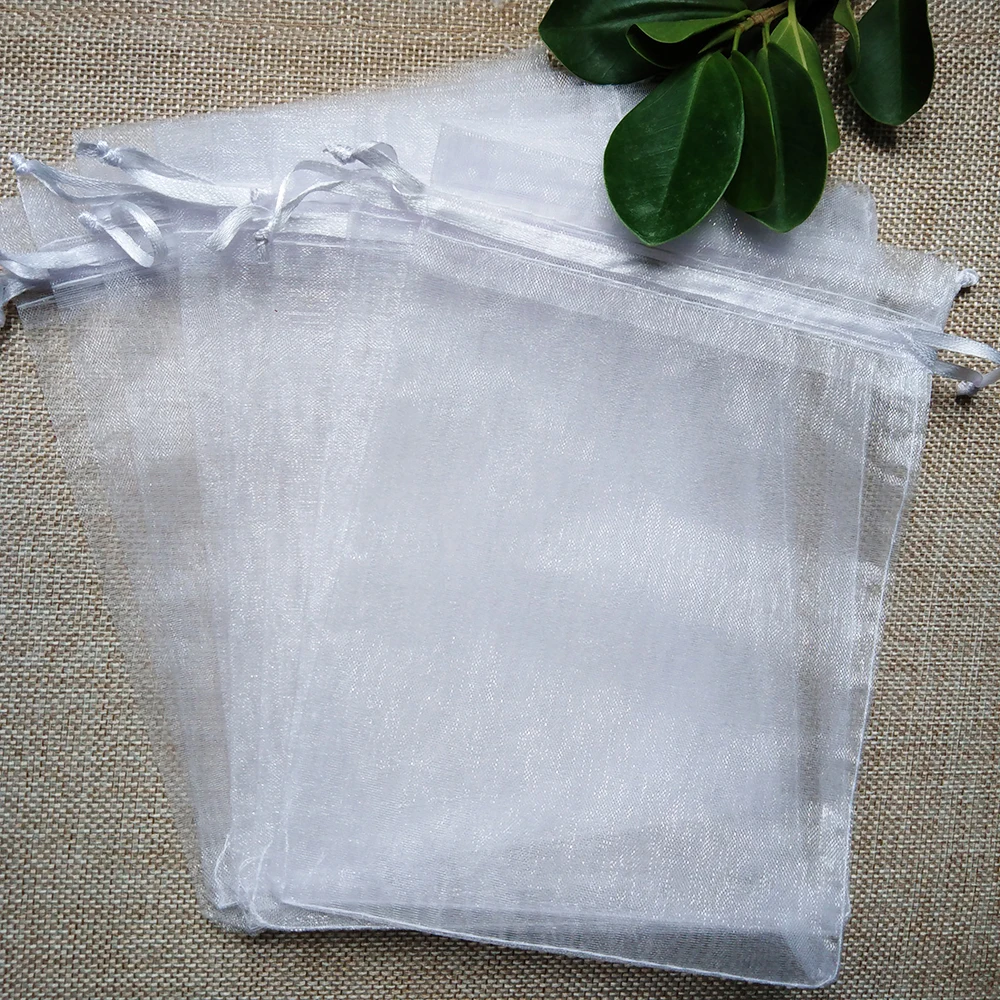 100pcs/lot 11x16 13x18 15x20 17x23cm Jewelry Bag Drawstring Organza Bags Wedding Party Christmas Gift Packaging Pouch Bags