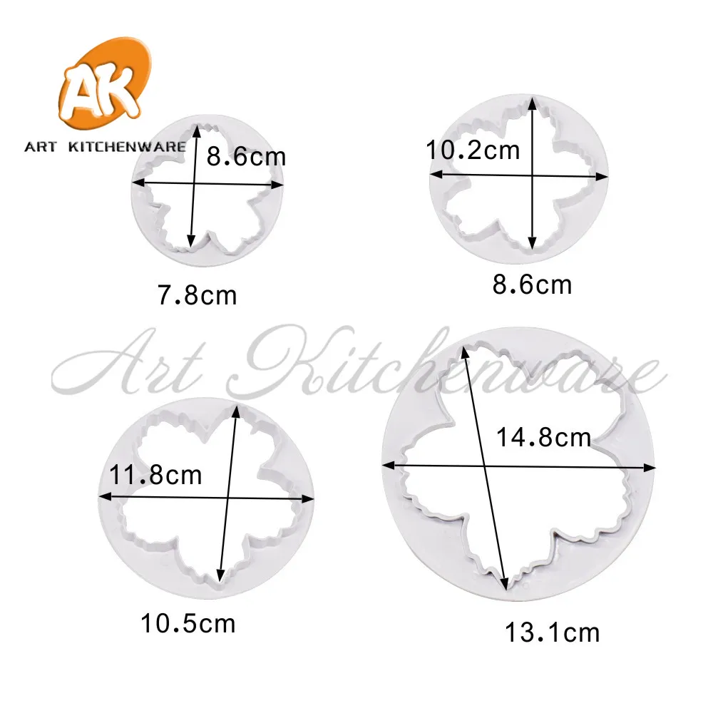 4 pcs 모란 꽃잎 꽃 케이크 커터 세트 퐁당 비스킷 커터 금형 껌 붙여 넣기 도구 장식 로즈 커터 퐁당 케이크 도구