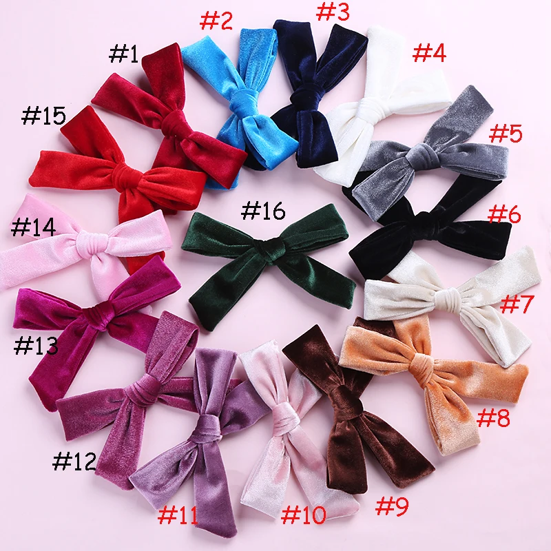 36pc/lot Wholesale Girls Large 5inch Velvet Knot Bow Nylon Headband,Solid Bows Elastic Hair Band Children Girls Hair Accessories