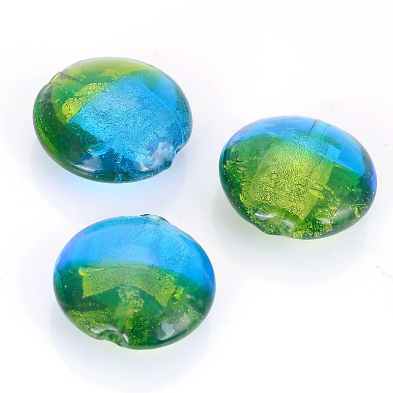 5 Pcs 20x10MM Tinfoi Flat Round Disc Foiled Handmade Glass Lampwork Spacer Beads For Diy Jewelry Making Accessories