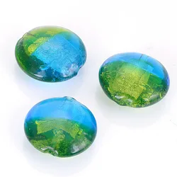 5 Pcs 20x10MM Tinfoi Flat Round Disc Foiled Handmade Glass Lampwork Spacer Beads For Diy Jewelry Making Accessories