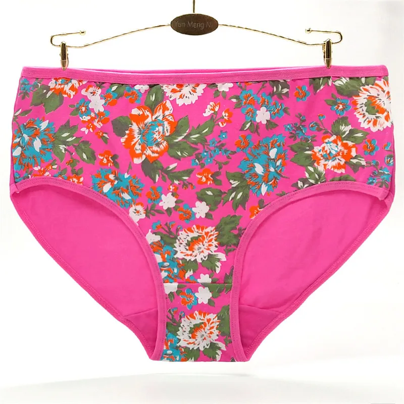 New Style 4Pcs/lot 2XL/3XL/4XL Plus Size Briefs Women Underwear Flower Print Ladies Panties Large Size Women\'s Cotton 89245