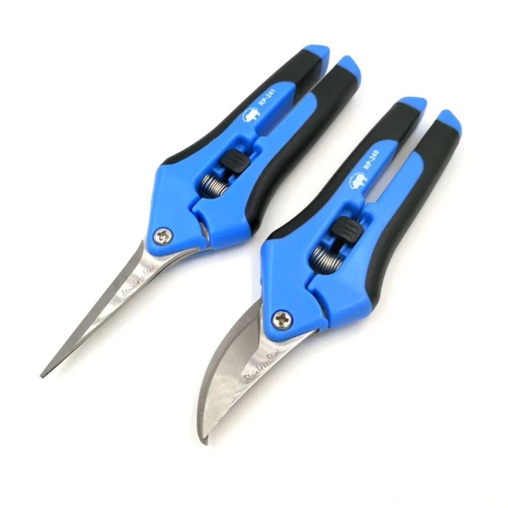 

Japan RHINO Mini Spring Scissors Curved Standard Blade for Pruning Branch Flower Repairing Electrical Gardening Tools