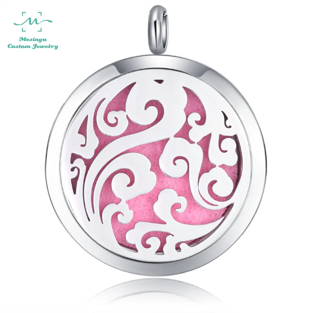 10pcs 30mm  ocean swirl Aromatherapy / Essential Oils surgical 316L Stainless Steel Perfume Diffuser Locket Necklace