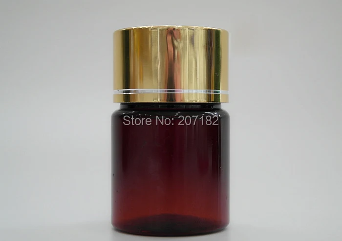 (100PCS/Lot) 30ML/30CC Red Amber Body Color PET Bottle, Capsule Bottle, Samll Plastic Bottle with Metal Gold Cap