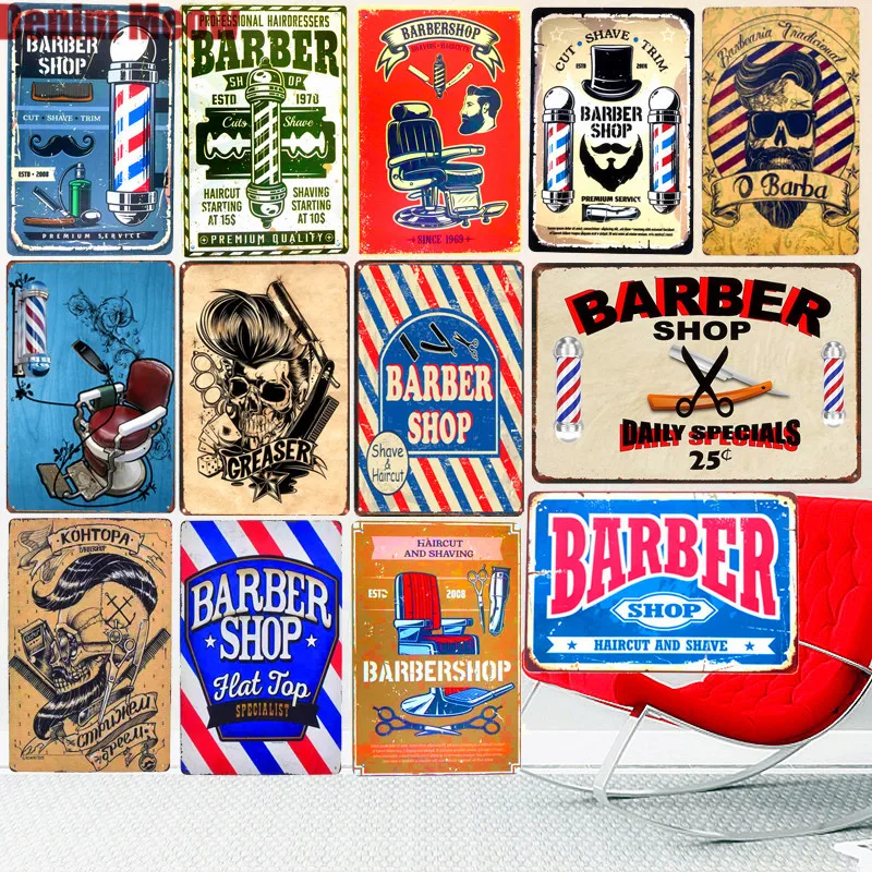 

Barber Shop Vintage Metal Tin Signs, Bar, Cafe Decoration, Plaque Shop, Billboard, Haircuts, Wall Art Poster, Home Gift, 20x30cm